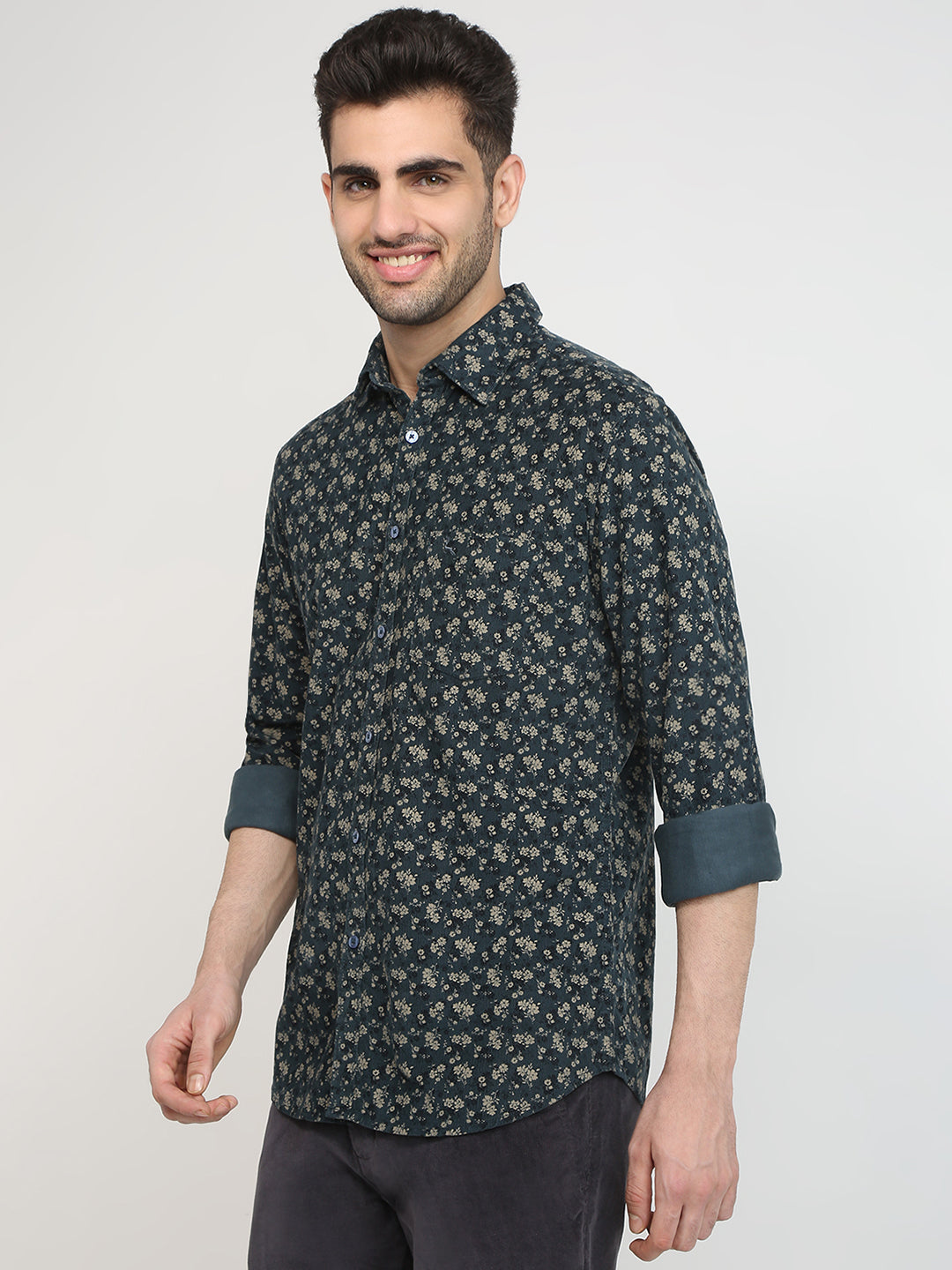 Parx Men Green Printed Slim Fit Cotton Casual Shirt