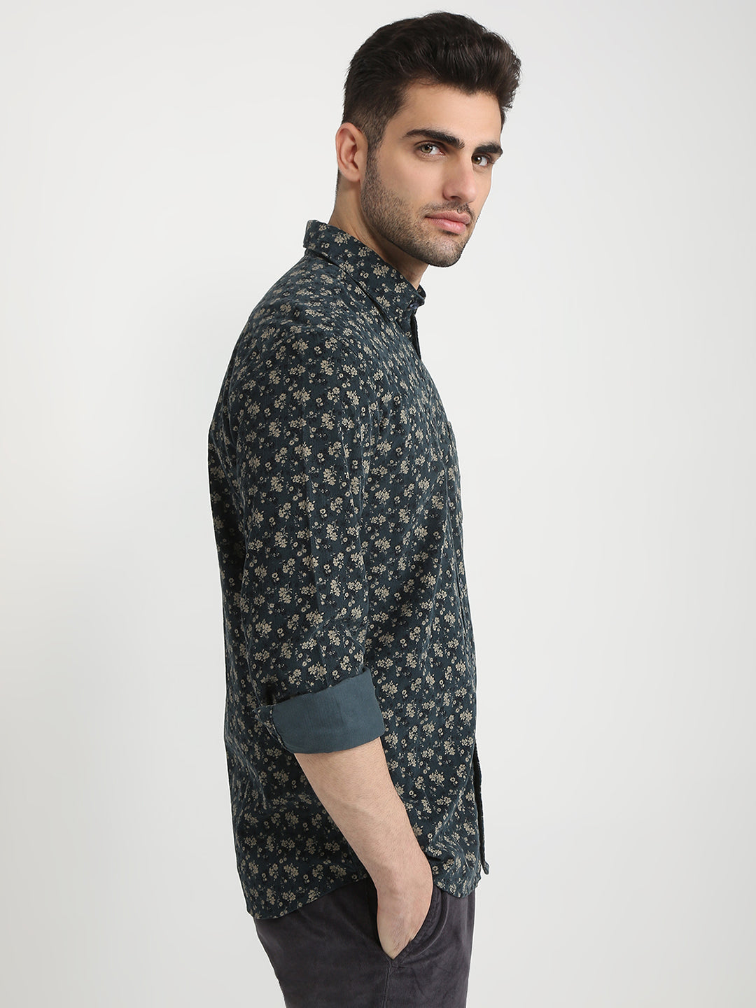 Parx Men Green Printed Slim Fit Cotton Casual Shirt