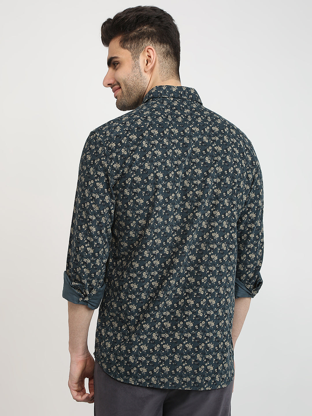 Parx Men Green Printed Slim Fit Cotton Casual Shirt