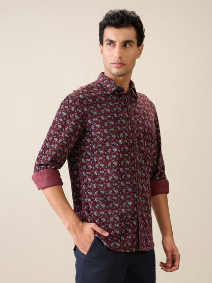 Parx Men Maroon Printed Slim Fit Cotton Casual Shirt