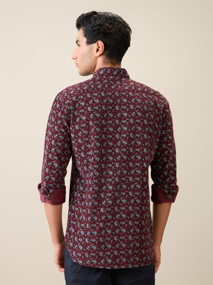 Parx Men Maroon Printed Slim Fit Cotton Casual Shirt