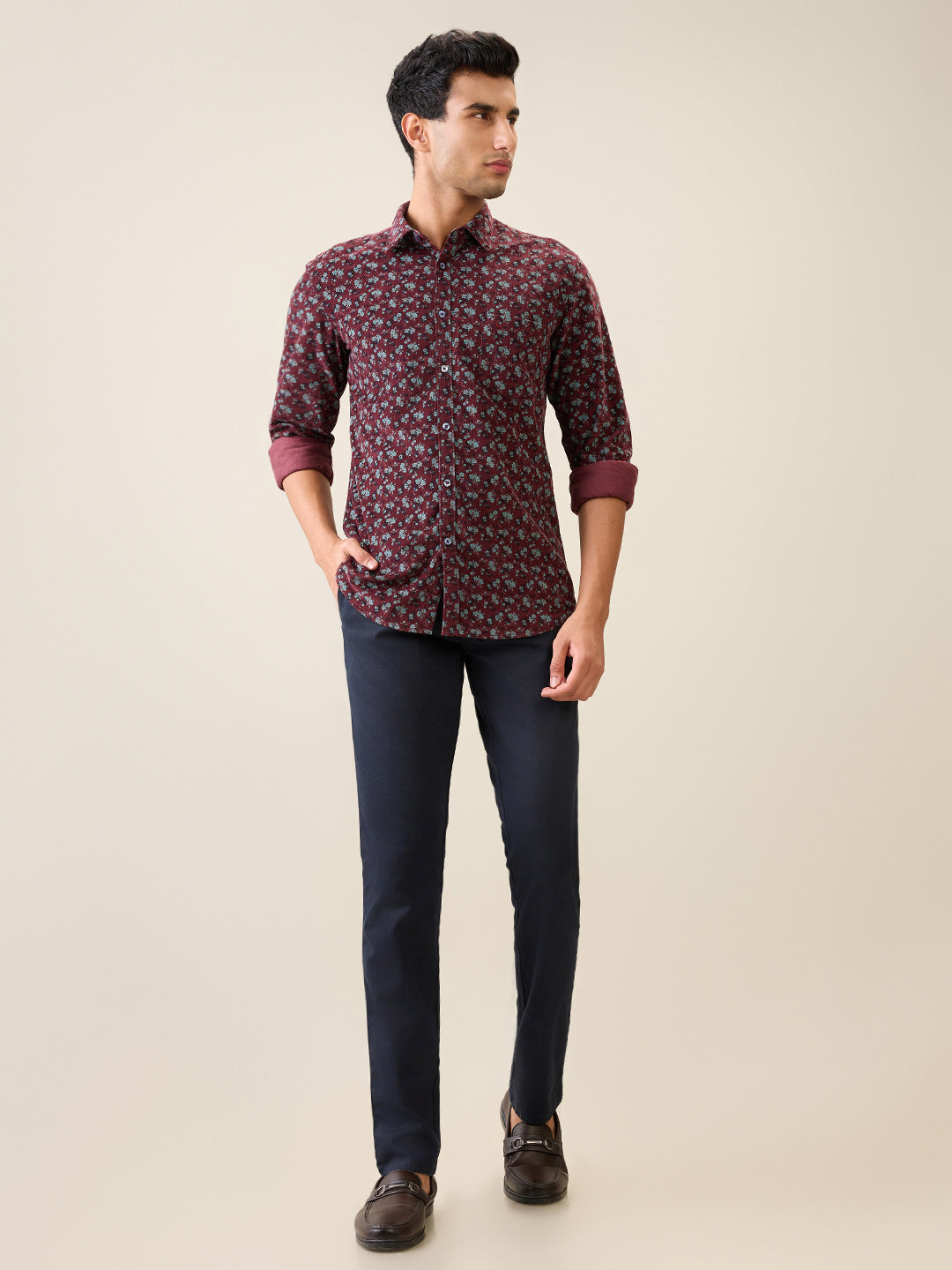 Parx Men Maroon Printed Slim Fit Cotton Casual Shirt