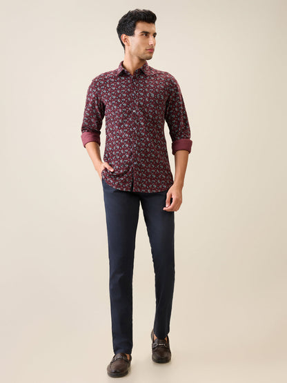 Parx Men Maroon Printed Slim Fit Cotton Casual Shirt