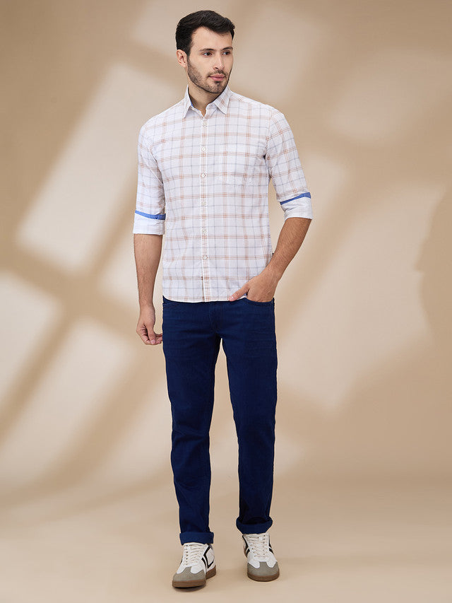 Parx Men Brown Checks Slim Fit Cotton Casual Shirt