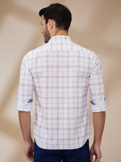 Parx Men Brown Checks Slim Fit Cotton Casual Shirt