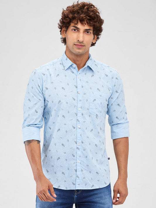 Parx Blue Solid Slim Fit Cotton Casual Shirt