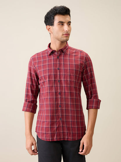 Parx Men Red Checks Slim Fit Cotton Casual Shirt