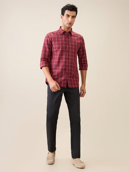 Parx Men Red Checks Slim Fit Cotton Casual Shirt