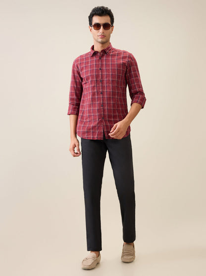 Parx Men Red Checks Slim Fit Cotton Casual Shirt