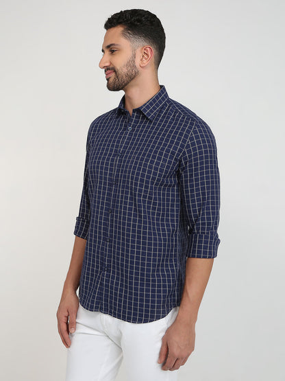 Parx Men Blue Checks Slim Fit Cotton Casual Shirt