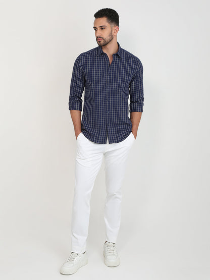 Parx Men Blue Checks Slim Fit Cotton Casual Shirt