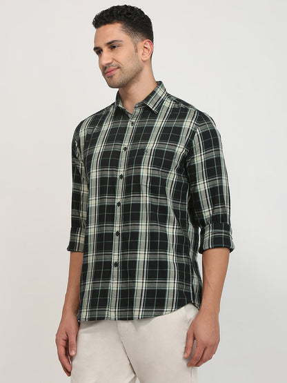 Parx Men Black Checks Slim Fit Cotton Casual Shirt