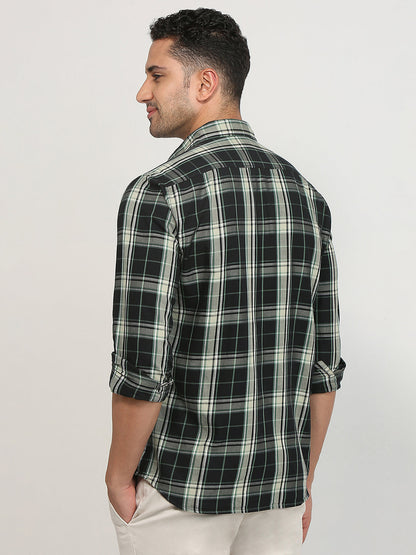 Parx Men Black Checks Slim Fit Cotton Casual Shirt