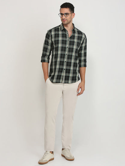 Parx Men Black Checks Slim Fit Cotton Casual Shirt