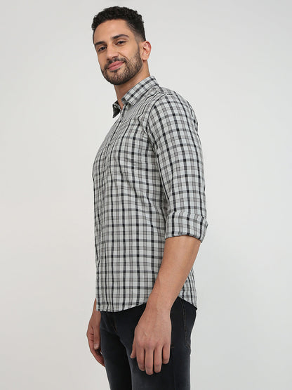 Parx Men Grey Checks Slim Fit Cotton Casual Shirt