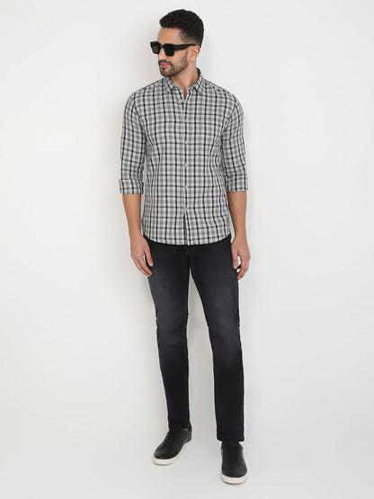 Parx Men Grey Checks Slim Fit Cotton Casual Shirt