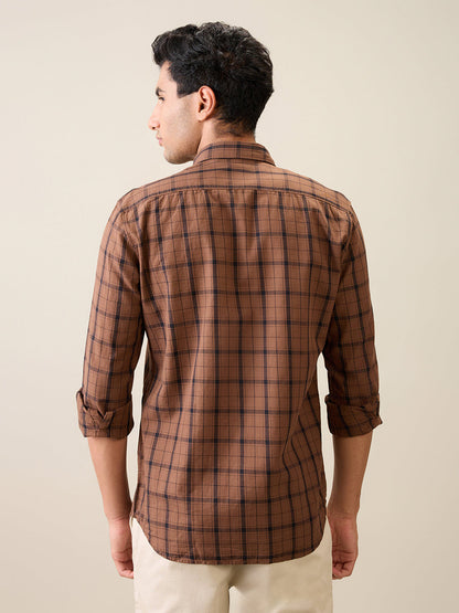 Parx Men Brown Checks Slim Fit Cotton Casual Shirt