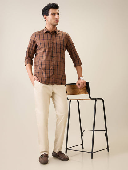 Parx Men Brown Checks Slim Fit Cotton Casual Shirt