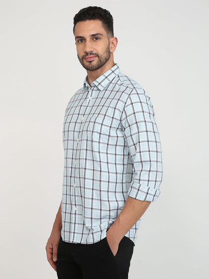 Parx Men Blue Checks Slim Fit Cotton Casual Shirt