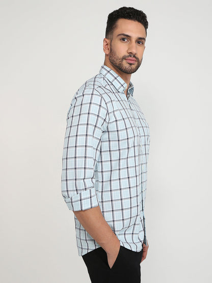Parx Men Blue Checks Slim Fit Cotton Casual Shirt