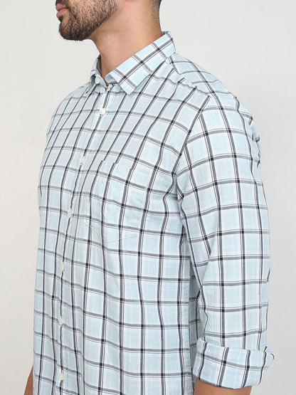 Parx Men Blue Checks Slim Fit Cotton Casual Shirt