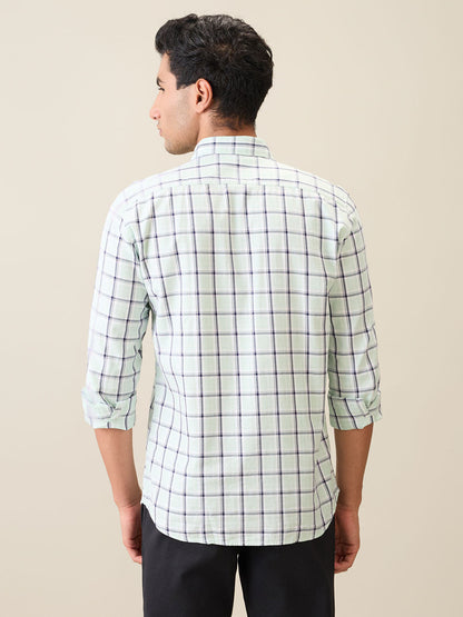 Parx Men Green Checks Slim Fit Cotton Casual Shirt