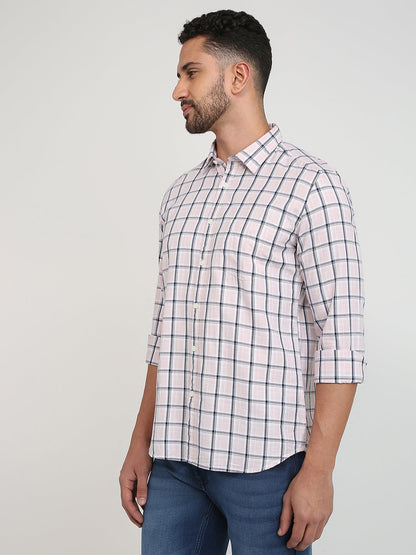 Parx Men Pink Checks Slim Fit Cotton Casual Shirt
