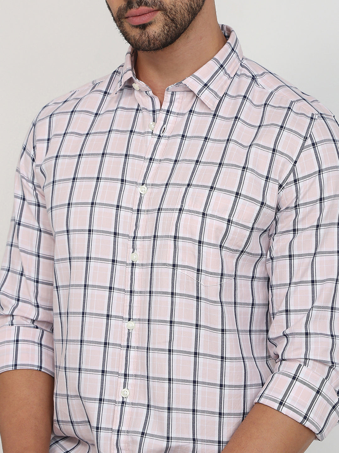 Parx Men Pink Checks Slim Fit Cotton Casual Shirt