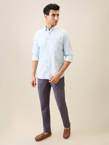 Parx Men Blue Printed Slim Fit Cotton Casual Shirt