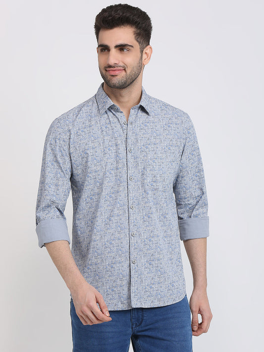 Parx Men Grey Printed Slim Fit Cotton Casual Shirt
