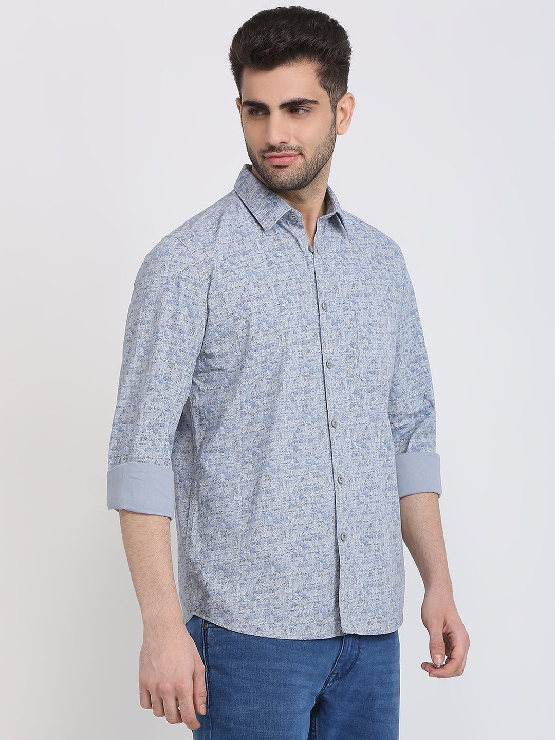 Parx Men Grey Printed Slim Fit Cotton Casual Shirt