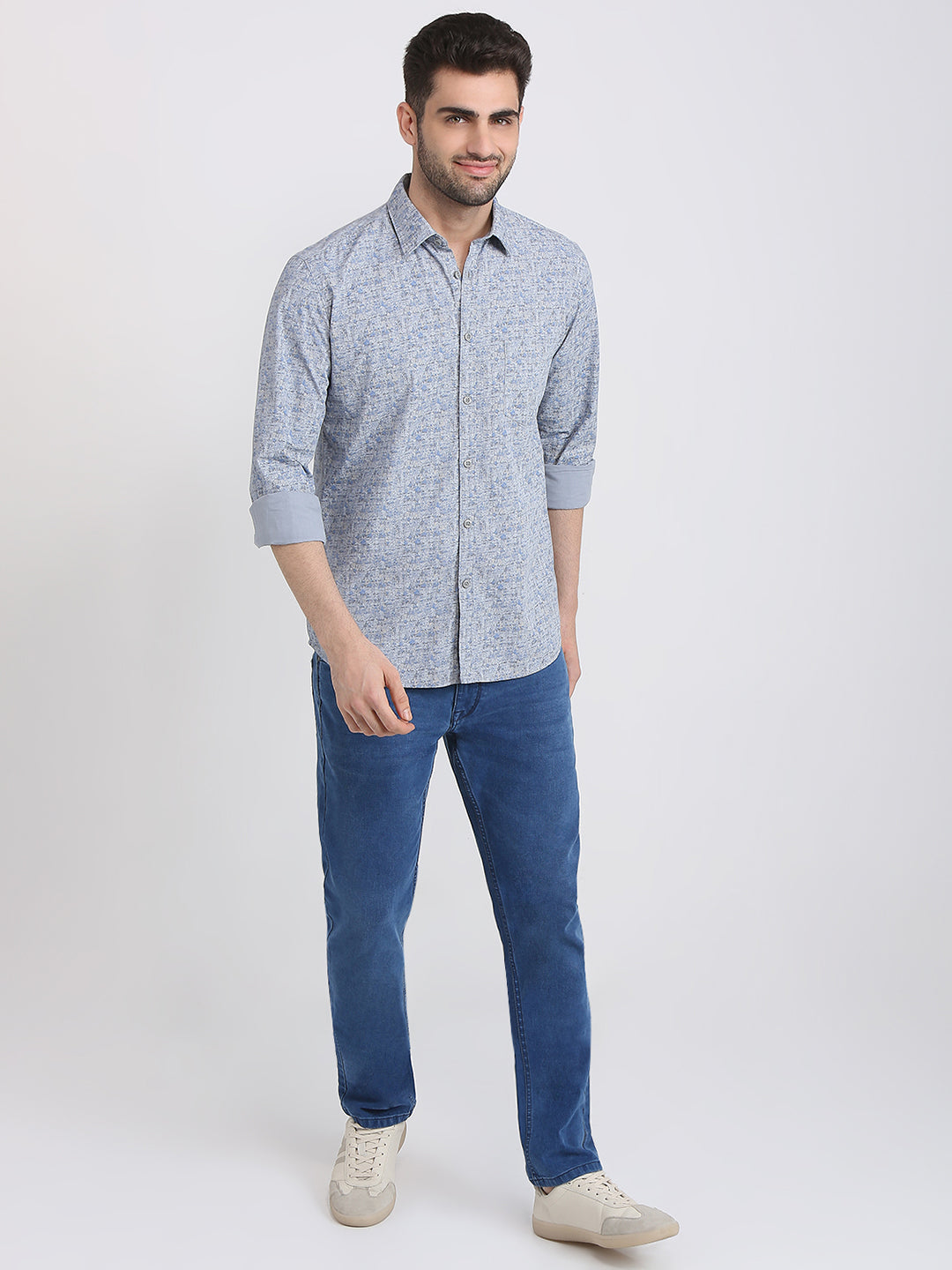 Parx Men Grey Printed Slim Fit Cotton Casual Shirt