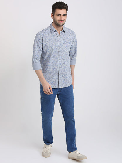 Parx Men Grey Printed Slim Fit Cotton Casual Shirt