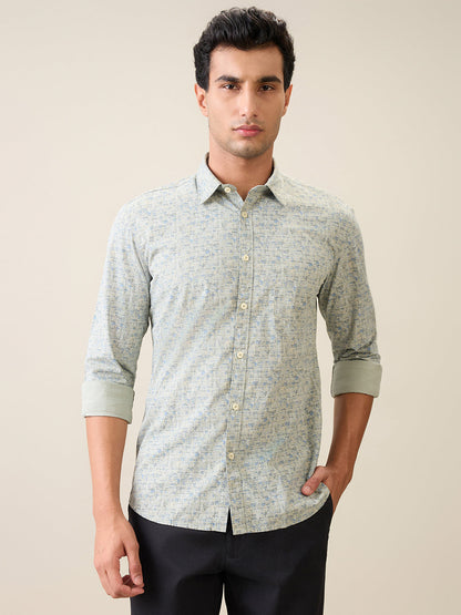 Parx Men Green Printed Slim Fit Cotton Casual Shirt