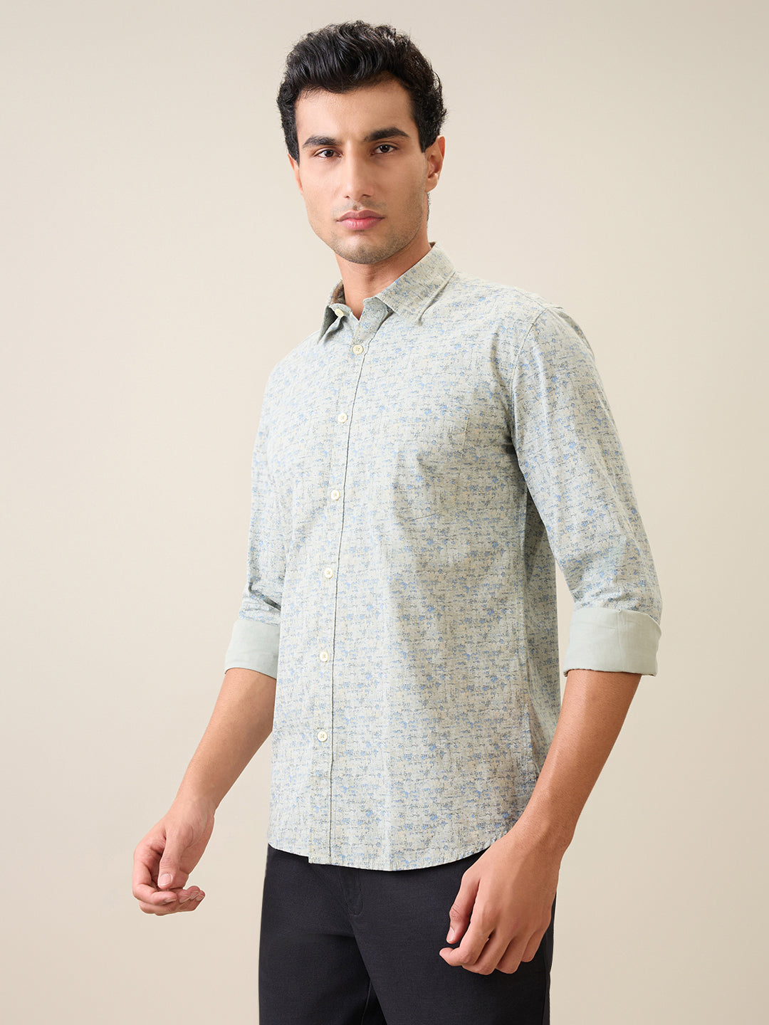 Parx Men Green Printed Slim Fit Cotton Casual Shirt
