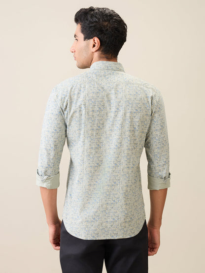 Parx Men Green Printed Slim Fit Cotton Casual Shirt