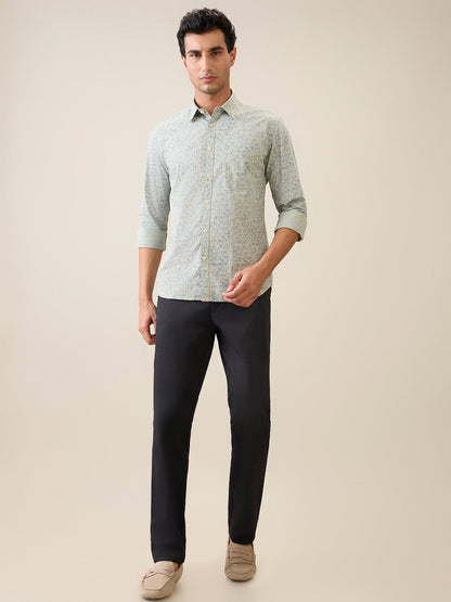 Parx Men Green Printed Slim Fit Cotton Casual Shirt
