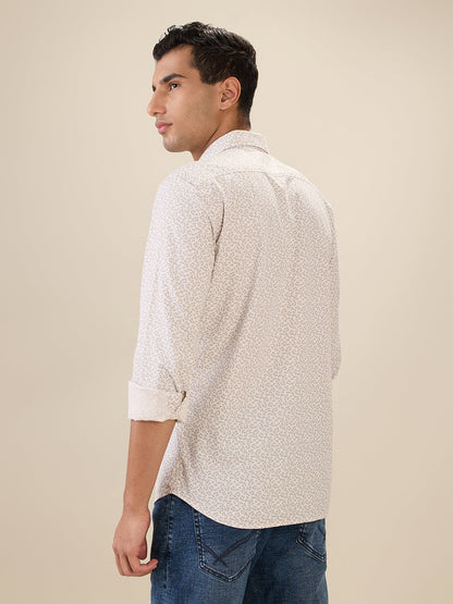 Parx Men Orange Printed Slim Fit Cotton Full Sleeve Cut Away Collar Casual Shirt