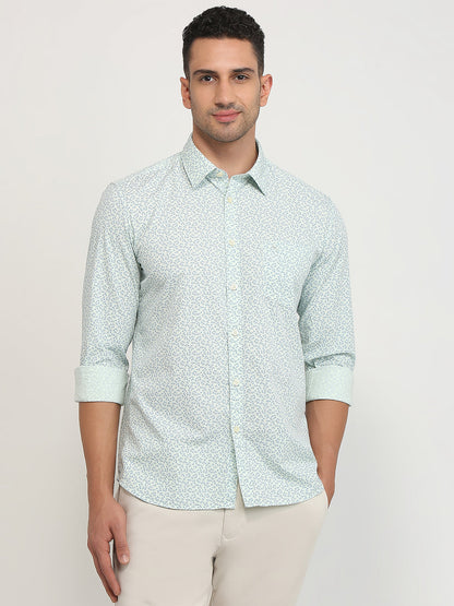 Parx Men Green Printed Slim Fit Cotton Casual Shirt