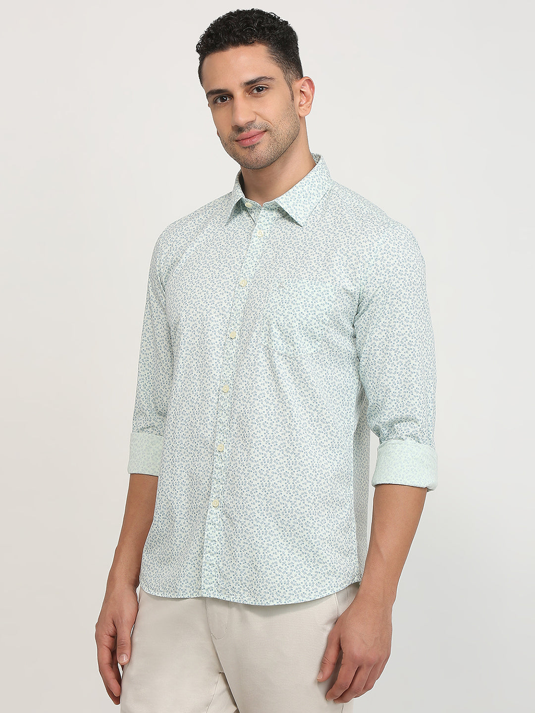 Parx Men Green Printed Slim Fit Cotton Casual Shirt