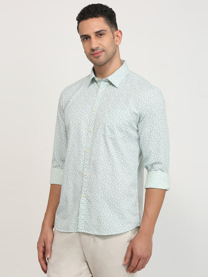 Parx Men Green Printed Slim Fit Cotton Casual Shirt