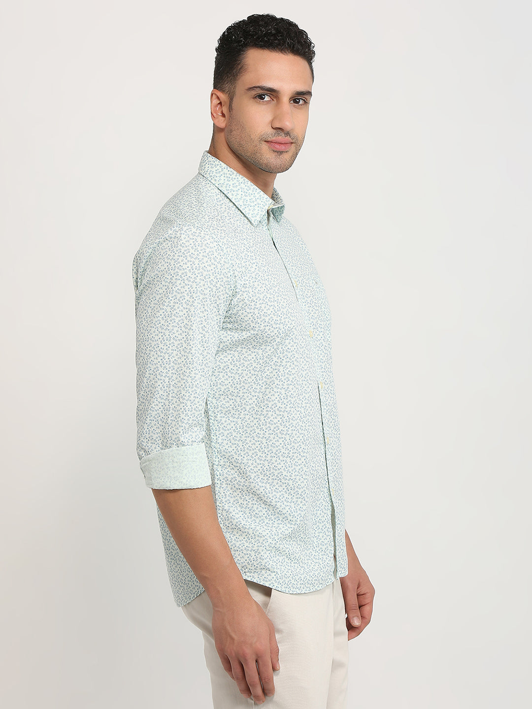 Parx Men Green Printed Slim Fit Cotton Casual Shirt