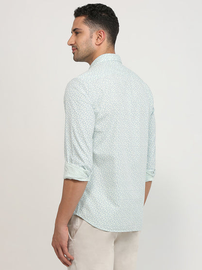 Parx Men Green Printed Slim Fit Cotton Casual Shirt