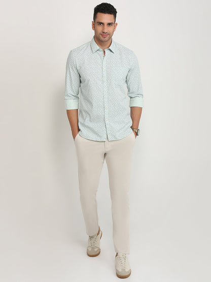 Parx Men Green Printed Slim Fit Cotton Casual Shirt