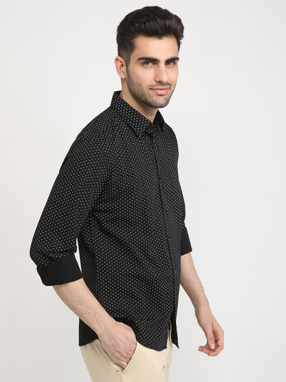 Parx Men Black Printed Slim Fit Cotton Casual Shirt