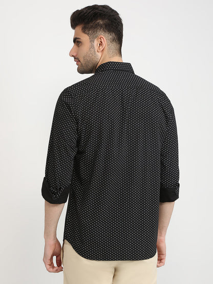 Parx Men Black Printed Slim Fit Cotton Casual Shirt
