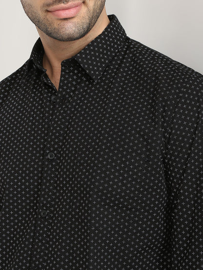 Parx Men Black Printed Slim Fit Cotton Casual Shirt