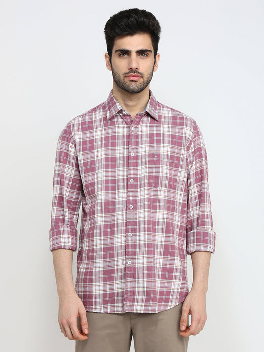 Parx Men Red Checks Slim Fit Cotton Full Sleeve Casual Shirt