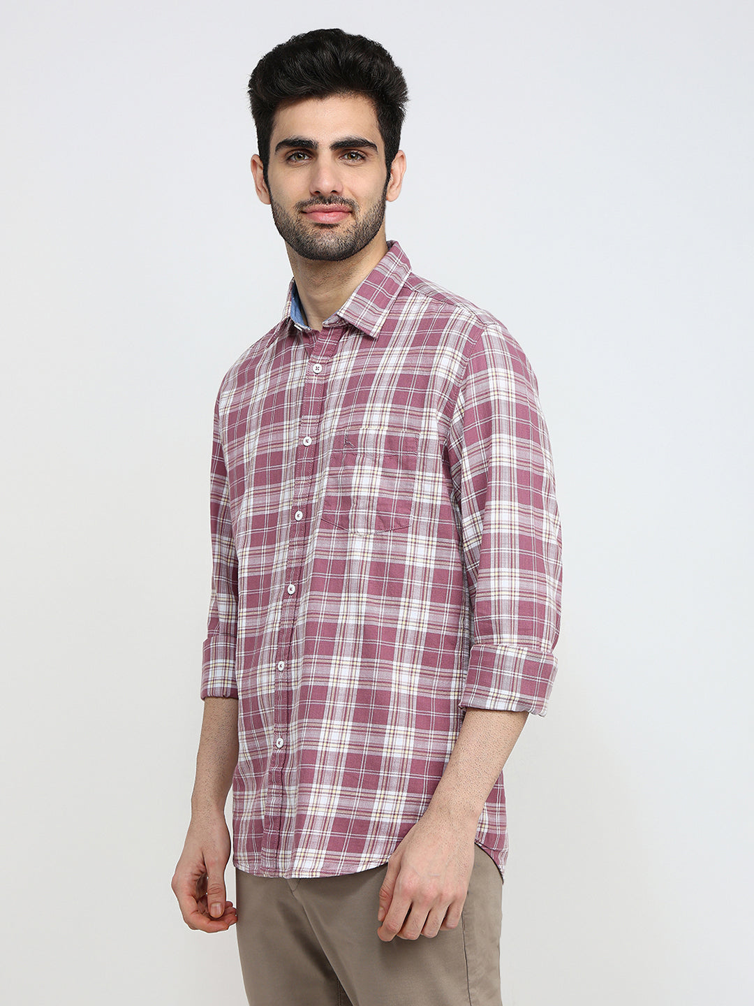 Parx Men Red Checks Slim Fit Cotton Full Sleeve Casual Shirt