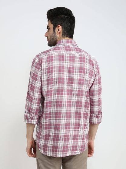 Parx Men Red Checks Slim Fit Cotton Full Sleeve Casual Shirt